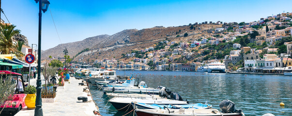 Beautiful summers day on the Greek island of Symi in the Dodecanese Greece Europe