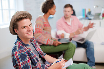 Fototapeta premium Businessman smiling in meeting