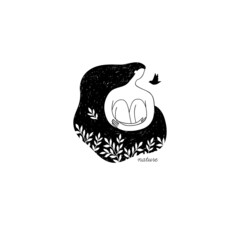 Hand drawn illustration of a woman with long hair. Nature, health, eco concept. - 453879893
