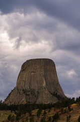 Stormy clouds at Devils Tower National Monument..