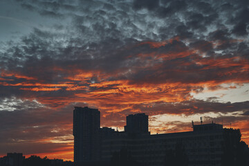 Sunset, clouds over the city. Kiev, Ukraine.