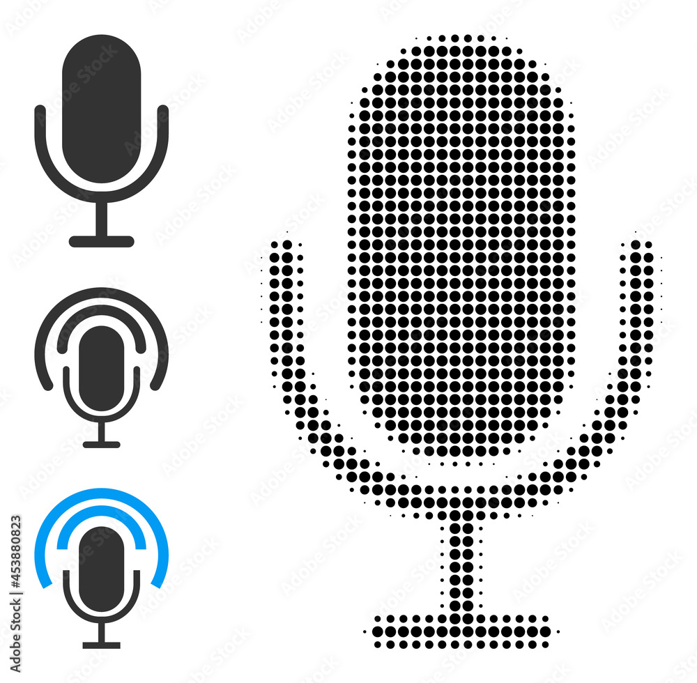 Poster halftone microphone. dotted microphone made with small round items. vector illustration of microphon