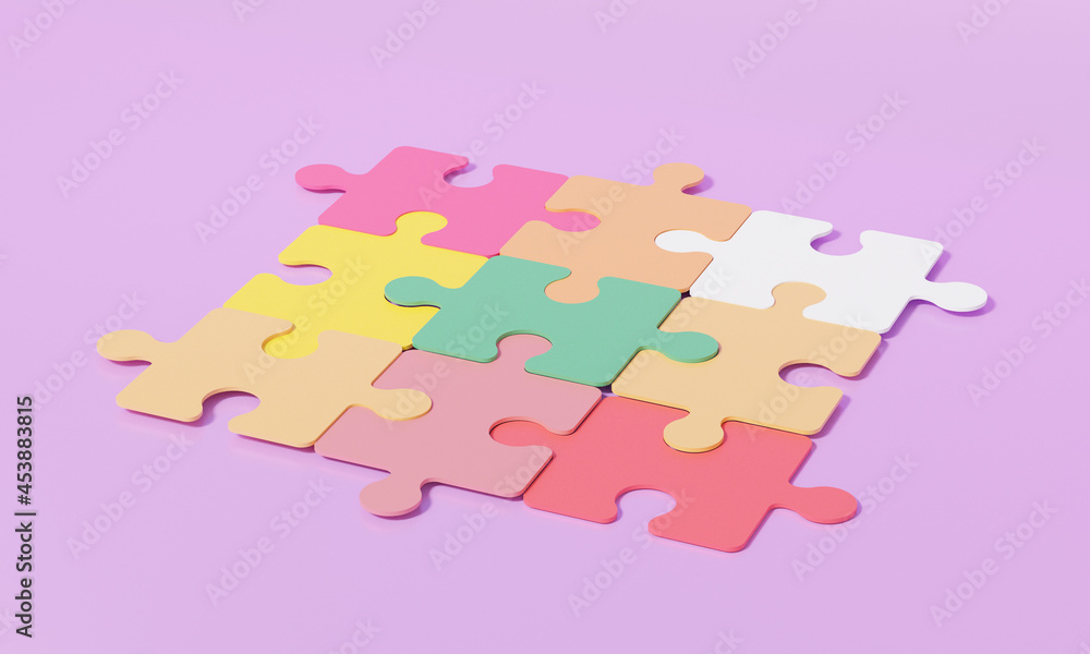 Poster minimal cartoon jigsaw puzzle pieces. brainstorming teamwork brainstorming concept. collaboration in