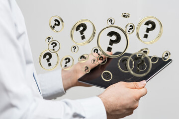 solving problem with digital question marks 3D rendering