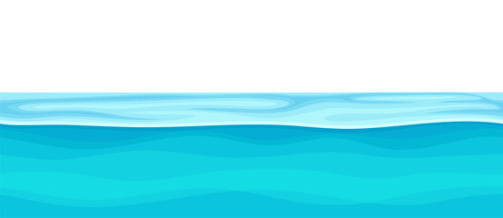 Blue Water Surface with Curved Waves Vector Illustration
