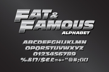 Chrome alphabet for action titles. Vector typography illustration