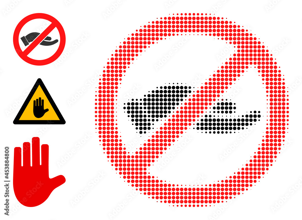 Poster halftone stop asking hand. dotted stop asking hand made with small round points. vector illustration