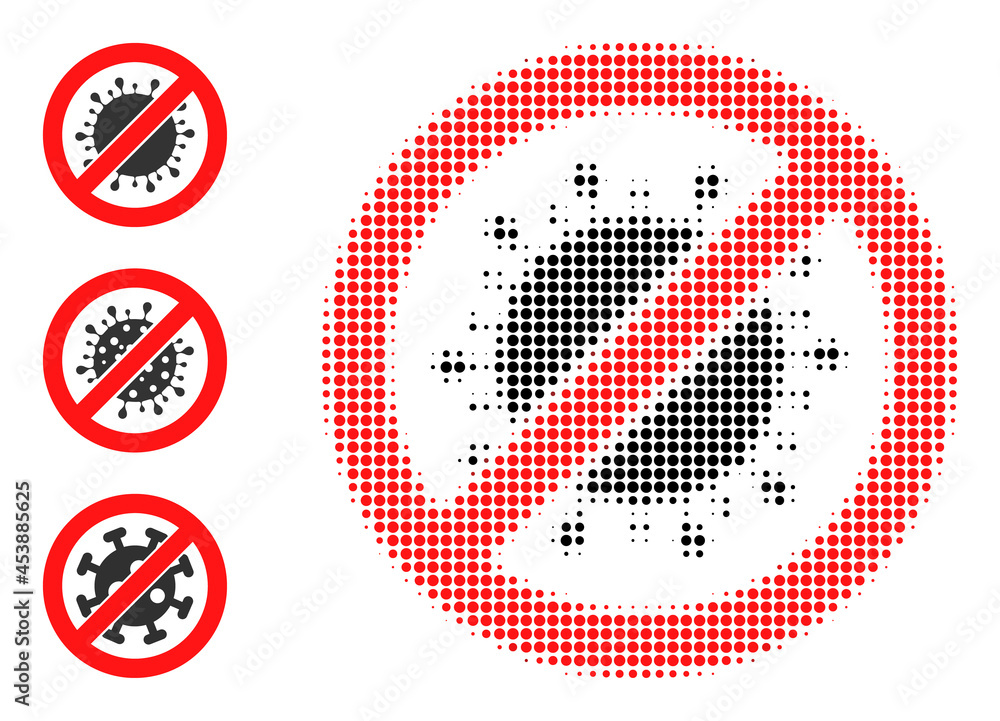 Poster halftone forbid virus. dotted forbid virus made with small round elements. vector illustration of fo