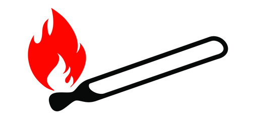 Matches , matchstick, lucifer logo. Smoking, fire or flame icon. Match lighted icon. Funny flat vector cartoon. No flames allowed. Stop, attention, do not open fire or campfire flame zone.  