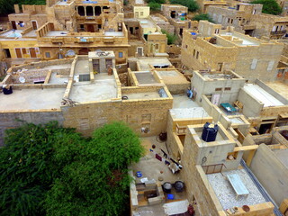 Traditional life in the city seen from the rooftops, Jaisalmer, Rajasthan, India