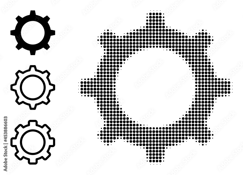Poster halftone gear. dotted gear constructed with small round points. vector illustration of gear icon on 