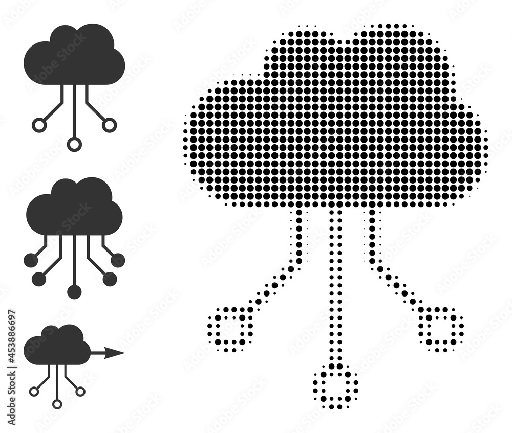 Poster halftone cloud connections. dotted cloud connections generated with small round elements. vector ill