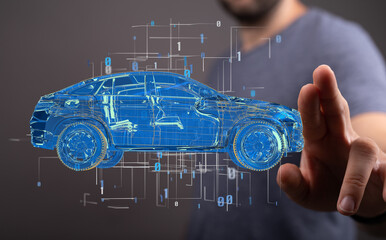 Wireframe rendering of autonomous electric car