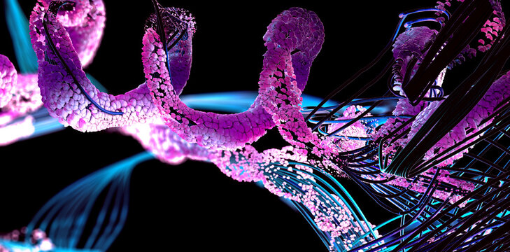 Chain of amino acid or bio molecules called protein - 3d illustration