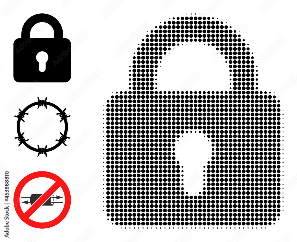 Poster halftone lock. dotted lock made with small circle elements. vector illustration of lock icon on a wh