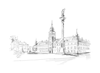 Plac Zamkowy w Warszawie. Szkic odręczny wykonany przez artystę - obrazy, fototapety, plakaty