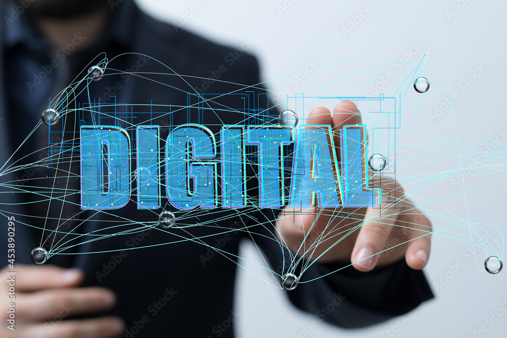 Poster Big data and artificial intelligence concept. Machine learning and cyber mind domination