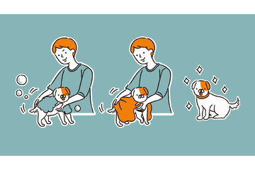 犬をシャンプーする流れ（シンプル）