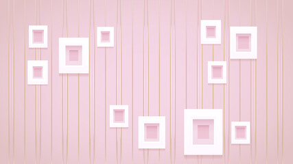 Striped Pink wallpaper and white picture frames