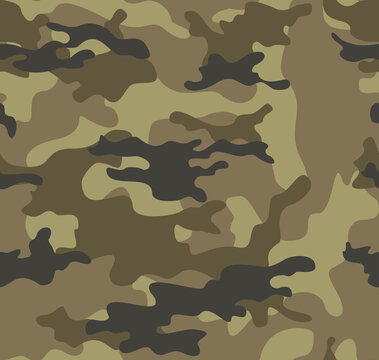 Khaki camouflage vector military uniform texture, seamless print.