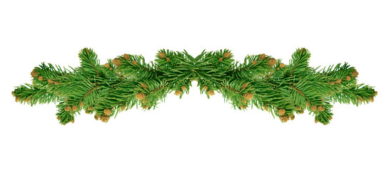 Pine garland. Winter decor. Isolated. New year card. Christmas pine branch. Winter Holiday Posters or banners design .