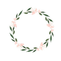 Round frame made of pink flowers. Poppies vector stock illustration. A gentle invitation card for a wedding. An element for postcards, a poster to save a date or a greeting design.