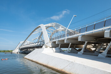 Obraz premium The Enneus Heerma Bridge in Amsterdam IJburg, Noord-Holland province, The Netherlands