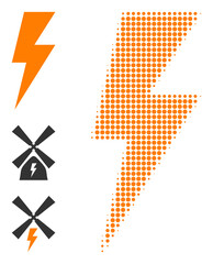 Halftone electric spark. Dotted electric spark designed with small circle pixels. Vector illustration of electric spark icon on a white background. Halftone array contains circle pixels.