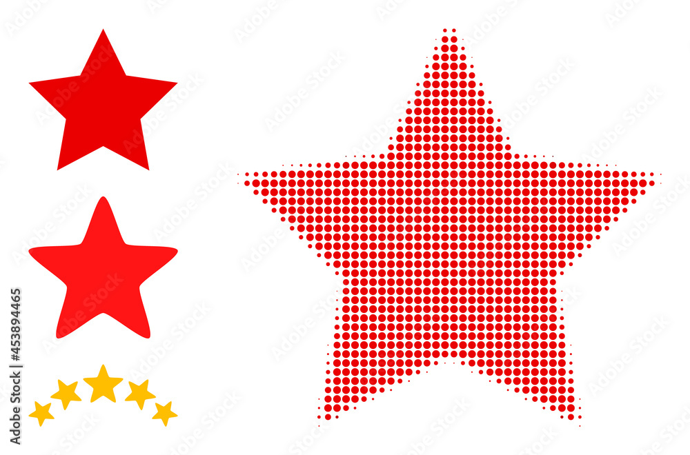 Poster halftone red star. dotted red star generated with small circle dots. vector illustration of red star