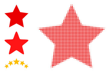 Halftone red star. Dotted red star generated with small circle dots. Vector illustration of red star icon on a white background. Halftone array contains circle dots.