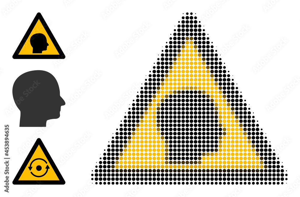 Poster halftone human head warning. dotted human head warning designed with small circle dots. vector illus