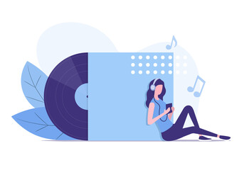 Music listening concept. Colored flat illustration. Isolated on white background. 