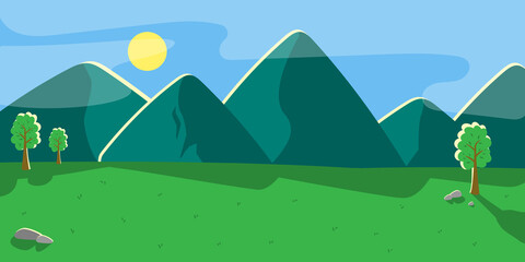 Mountain landscape with green hills. Vector background