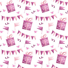 Set of watercolor birthday greetings card design. Vector illustration.