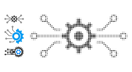 Halftone electronic machinery. Dotted electronic machinery generated with small round elements. Vector illustration of electronic machinery icon on a white background.