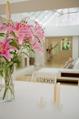 Bouquet of flowers on dining table