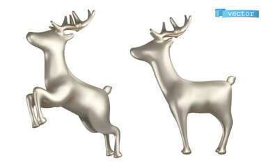 Fototapeta premium Silver deer, Christmas decoration. 3d realistic vector icon