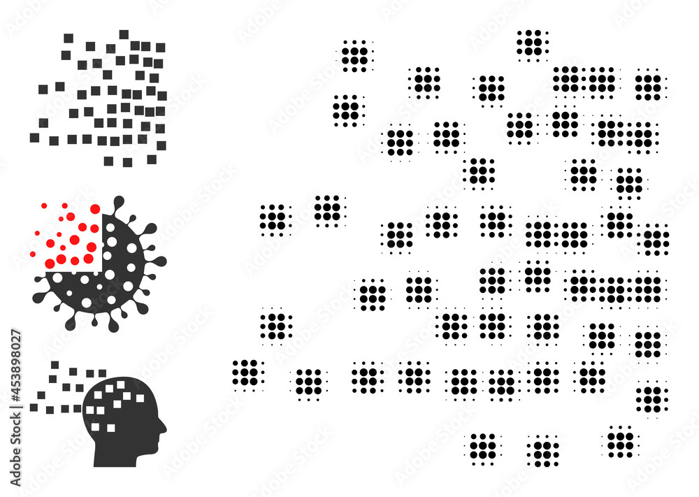 Poster halftone scattered square particles. dotted scattered square particles constructed with small circle
