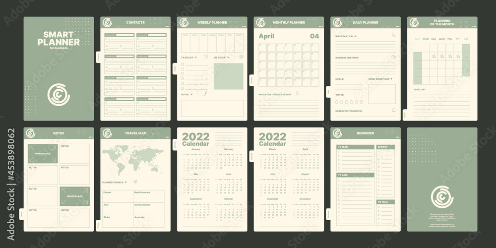 Poster notebook pages. daily planner book with calendars goal reminder date and month weekly organizer for 