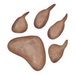 Hand drawn watercolor wolf paw print of a forest animal isolated on white background. Use for poster, print, postcard, card, template, textile, fabric, pattern, stickers