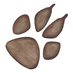 Hand drawn watercolor fox paw print of a forest animal isolated on white background. Use for poster, print, postcard, card, template, textile, fabric, pattern, stickers