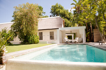 Swimming pool and backyard of modern house