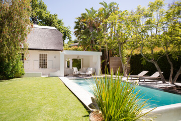 Swimming pool in backyard