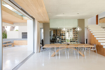 Chairs at table in dining room