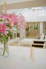 Bouquet of flowers on dining table