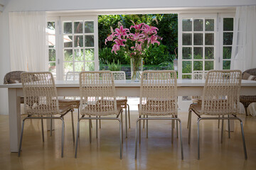 Bouquet of flowers on dining table
