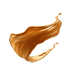 3d render, abstract shape of liquid caramel splash, toffee or nougat cooking ingredient, splashing maple syrup. Clip art set isolated on white background. - obrazy, fototapety, plakaty