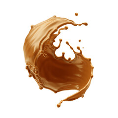 3d render, spiral shape liquid caramel splash, toffee or nougat cooking ingredient, splashing maple syrup. Clip art isolated on white background.