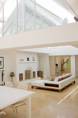 Sofa and fireplace in modern living room