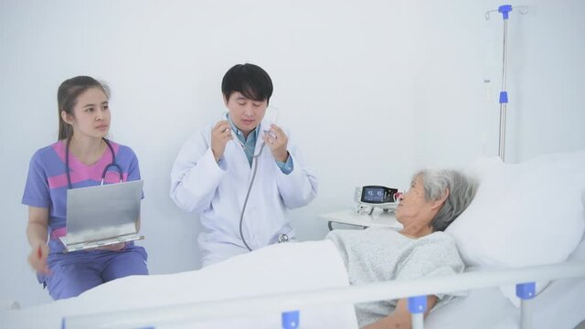Medical concept of 4k Resolution. The doctor is examining the patient in the hospital.